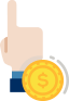 Cartoon image of a finger pointing upwards with a gold coin next to it.