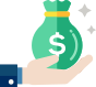 Cartoon image of a hand holding a bag of money.